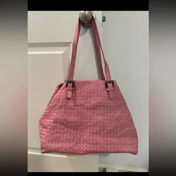 Pink Woven intrecciato Tote Bag - Picture 1 of 8